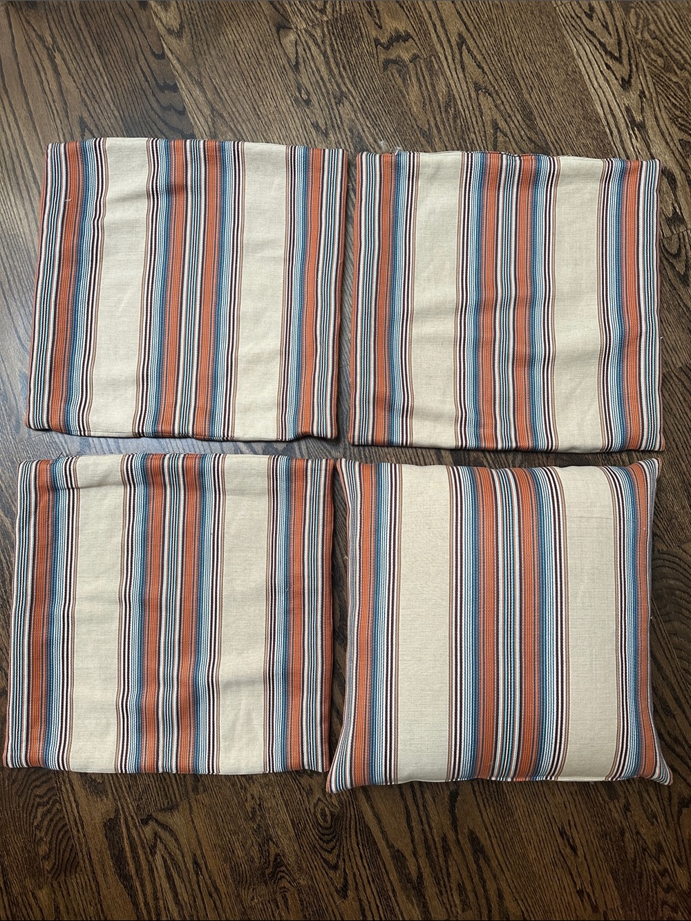 Striped Decorative Pillow Covers in Cream, Rust & Blue (price is for all 4)